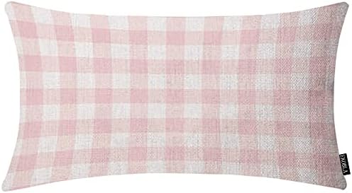 EKOBLA Buffalo Checked Pattern Decorative Lumbar Cushion Case Vintage Plaid Gingham Tartan Pastel Waist Rectangle Throw Pillow Case Cotton Linen for Men Women Sofa Home Decoration 12x20 Inches