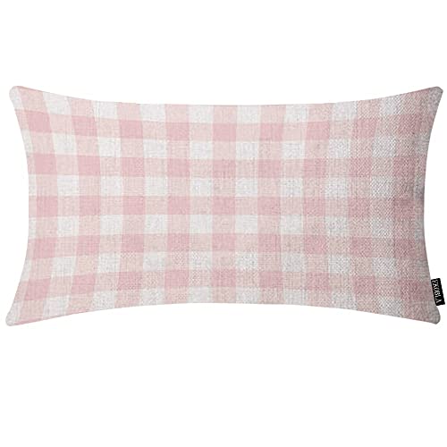 Ekobla Buffalo Checked Pattern Decorative Lumbar Cushion Case Vintage Plaid Gingham Tartan Pastel Waist Rectangle Throw Pillow Case Cotton Linen For Men Women Sofa Home Decoration 12X20 Inches #TOP12