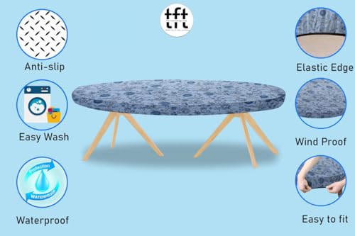 Image of The Furnishing Tree Elastic Cotton Oval Dining Table Cover 35x63 in Inches Floral Navy Blue