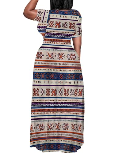 Image of PinkPatty Plus Size Maxi Dress for Curvy Women Crew Neck Long Sleeves Casual Dress Vacation Sundresses with Pockets