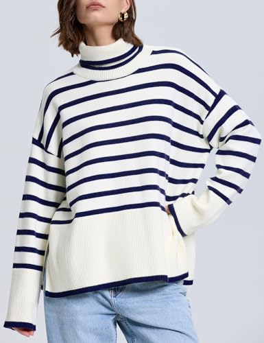 kayamiya Women's Turtleneck Oversized Sweaters Long Sleeve Pullover Knit Tops Split Hem4