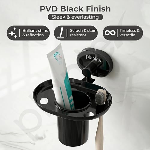 Image of Plantex J4 Stainless Steel Toothbrush Holder for Bathroom /Toothbrush Stand for Bathroom /Tumbler Holder /Bathroom Accessories (PVD Black Finish) Onix