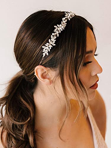 Sweetv Rhinestone Bridal Headband Silver Crystal Tiara For Women Pearl Wedding Headpieces For Bride Hair Accessories For Prom Birthday Party #TOP1