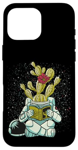 Carcasa para iPhone 16 Pro Max Cactus Astronauta Ratón de biblioteca en el espacio Astronomía suculenta