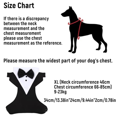 Hund Smoking Anzug & Bandana Set,Hundebekleidung&Zubehör,Atmungsaktives Hemd für Welpen mit Abnehmbarer Leine,Geeignet für Gartenpartys, Spaziergänge, Parks und den täglichen-Schwarzes XL.