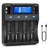 CARGA INDEPENDIENTE: Keenstone cargador universal puede cargar 1 - 4 baterías de forma independiente y puede mostrar el voltaje, la corriente de carga, el tiempo de carga y la capacidad de batería de cada ranura mediante la pantalla LCD. Con una LCD Pantalla, puede supervisar el estado de carga de la batería en cualquier momento.