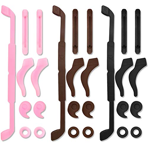 AFUNTA Eyeglasses Retainer, 15 Pairs Anti-Slip Silicone Soft Eyewear Retainer Eyeglasses Holder for Kids Adult Sports Reading Glasses- Black, Brown,Pink