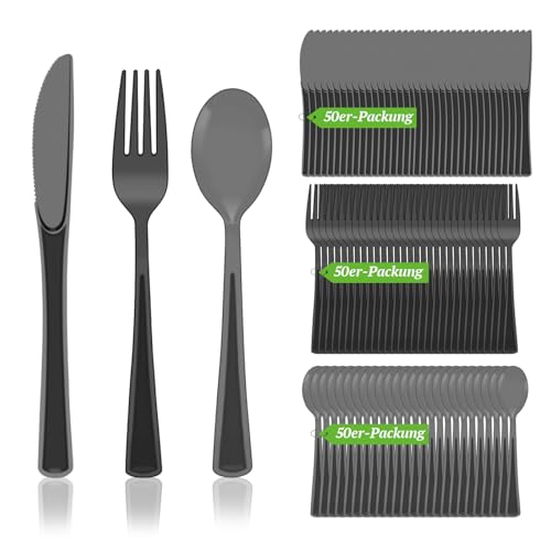 150 Stück Plastikbesteck, Enthält Plastikgabeln, Plastiklöffel, Kunststoffmesser, Plastikbesteck Wiederverwendbar Set, für Zuhause Partys...