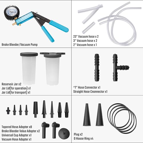 DURATECH 2 in 1 Brake Bleeder Kit, Brake Fluid Bleeder Kit with Metal Handheld Vacuum Pump, Ideal for Automotive, Organized in Portable Case - Image 3