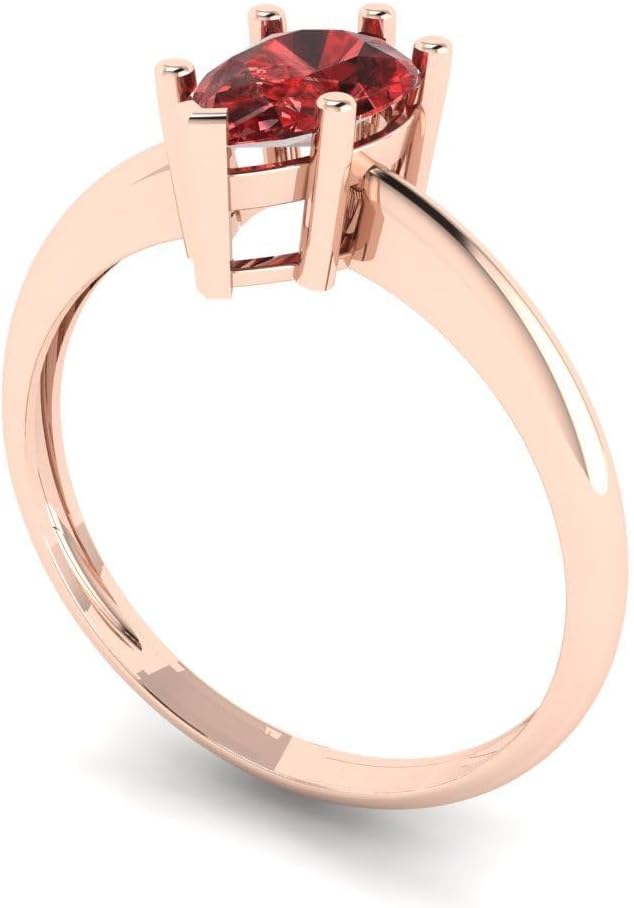 Clara Pucci 14K Solid Rose Gold 1 ctw Garnet Solitaire Ring for Women | Anniversary, Birthday Gift | 8x5mm Pear Cut - Image 2