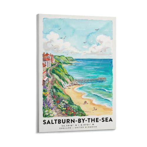 Poster Saltburn by The Sea aquarelle vintage 40x60 cm pour décoration murale de paysage