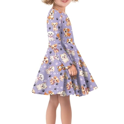 Fisoutleap Little Girls Long Sleeve Dress Cute Graphic Print for 3-16 Years Teen Girls4