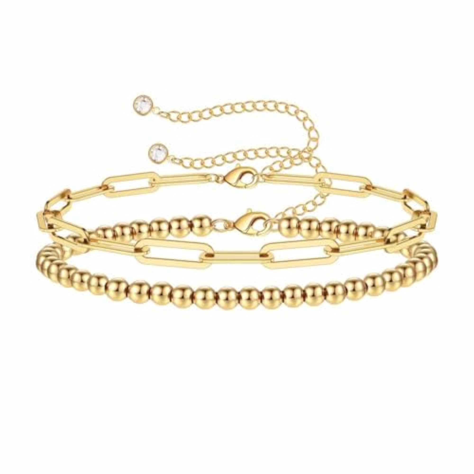 Double Layered Thin Chain Round Spacer Beads Bracelet