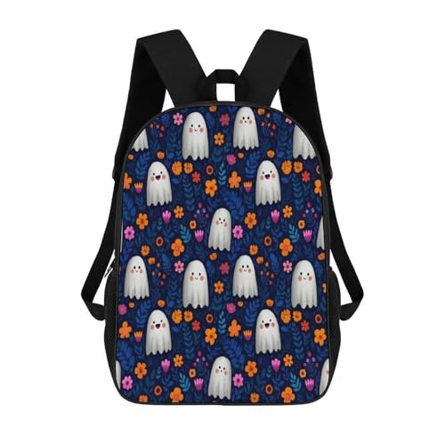 OBLUE Halloween Ghost Flower Backpack 17 Inch Shoulders Daypack Simple Leisure Travel Bag