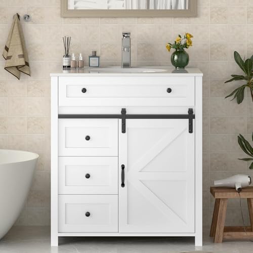 Vabches 30 Inch Bathroom Vanity with 4 Drawers and Sliding