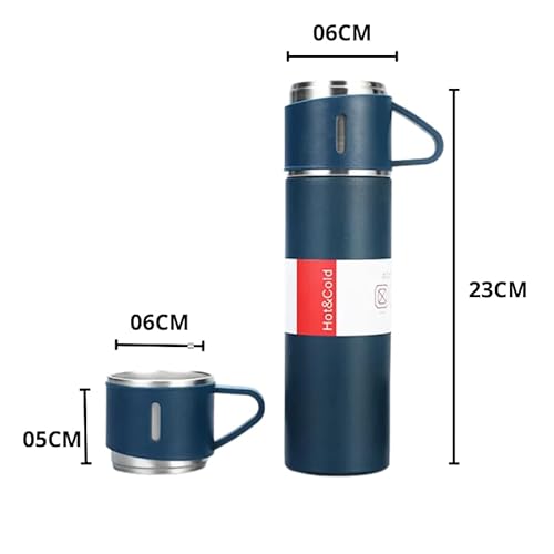 Kit Garrafa Térmica Inox 500ml com 3 Xícaras Para Camping, Viagem, Café, Sopa Utilexis