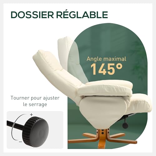 Fauteuil relax pivotant 360° avec pouf et dossier inclinable