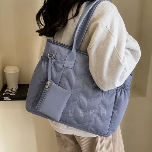 Image of LX LEKHX Tote Bag for Women | Lightweight Shoulder Handbag with 2 Main Zip Compartments & Multiple Pockets | Water Resistant Polyester Fabric | Office, Travel & Daily Use