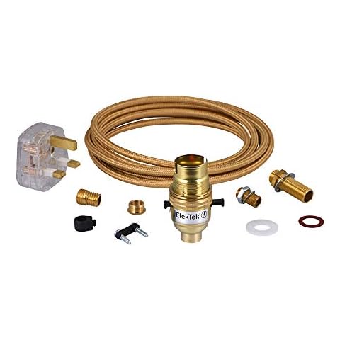 ElekTek Brass Lamp Kit with Gold Flex Cover