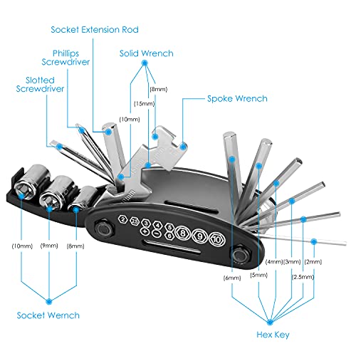 Image of WOTOW Bike Repair Tool Kits, 16 in 1 Bike Saddle Under Seat Bag Waterproof with Repair Set Chain Breaker Splitter, Hex Key, Tire Patches Lever, Portable Multi Tool Maintenance for Road Mountain Bikes