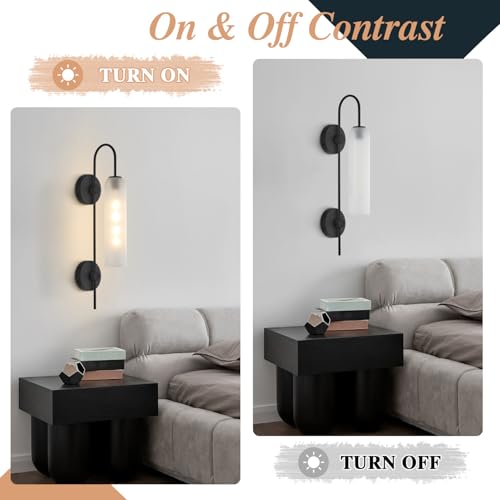 Image of BOKT Mid Century Modern Long Wall Sconce 1-Light Matte Black White Glass Wall Mounted Light Contemporary Large Indoor Wall Sconce Lamp Vintage Bathroom Wall Light (White)