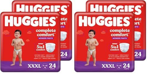 Image of Huggies Complete Comfort Wonder Pants Triple Extra Large (XXXL) Size (17 Kgs+) Baby Diaper Pants, 48 count|5 benefits in 1 diaper| Upto 12 hour overnight absorption (Pack of 2)