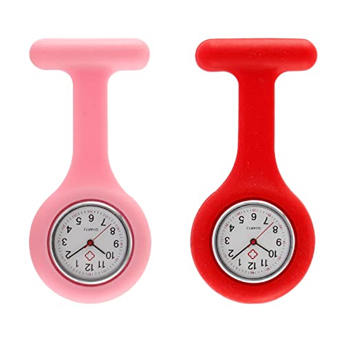 Helweet Montre à Gousset D'infirmière, Infirmière Montre Broche, Montre Trotteuse Infirmière, Montre à Gousset D'infirmière en Silicone, Convient aux Soins de Santé, aux Infirmières, Rouge + Rose