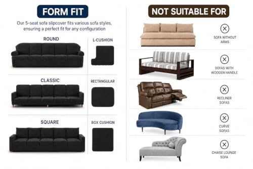 Image of Bellissima Sofa Covers - Premium Luxury Microfibra Plain Stretchable Sofa Cover 5 Seater Fully Covered Slipcover, Imported from Italy (Vanilla)