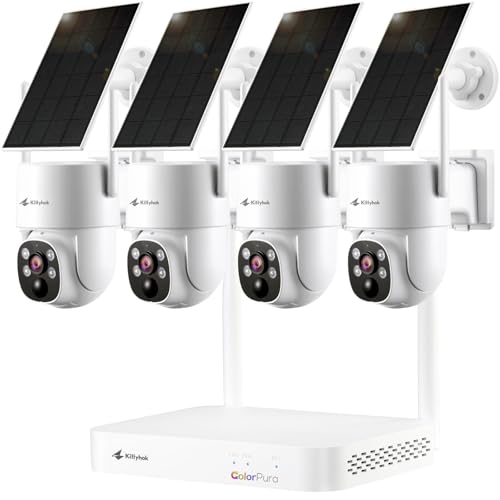 Image of Kittyhok 2K Solar Security Camera System Wireless Outdoor, 4pcs ColorPura 360 PT Camera for Home Surveillance, Pro Color Night Vision, AI Detection, 10CH NVR, 60-Day Local Storage, No Subscription