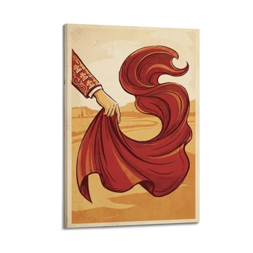 XKUGA Póster de capa roja de Matador español, corrida de toros vintage, lienzo decorativo moderno, arte de pared ideal para familia, cueva de hombre, sala de juegos, dormitorio de niños y niñas, 40 x