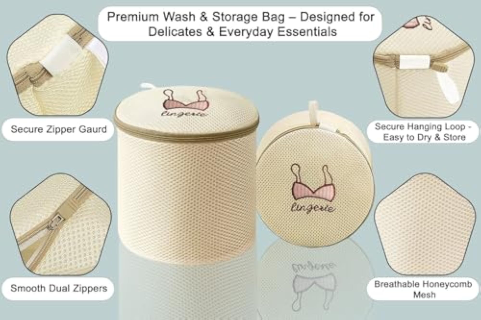 Cylindrical Mesh Bra Wash Bag for Delicate Undergarments