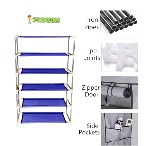 Image of FLIPZON | 5 Shelves Baby Foldable Wardrobe | Non-Woven Fabric Shelves | Blue