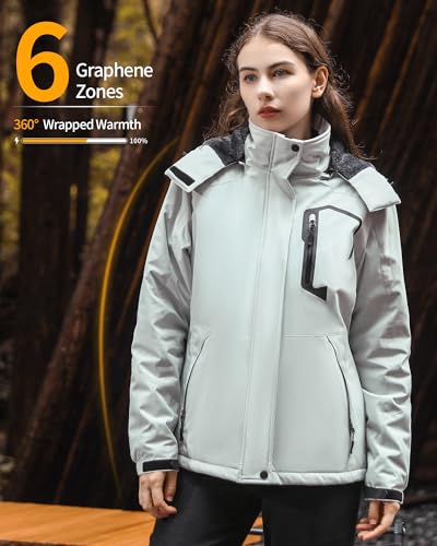 Wulcea Women Graphene Heated Jacket Electric Warming Coat Winter Travel Gear Must Haves Road Trip Essentials Snow Shoveling Accessories Motorcycle Stuff Skating Gadgets Camping Fishing Hunting Hiking Tools thumb #3