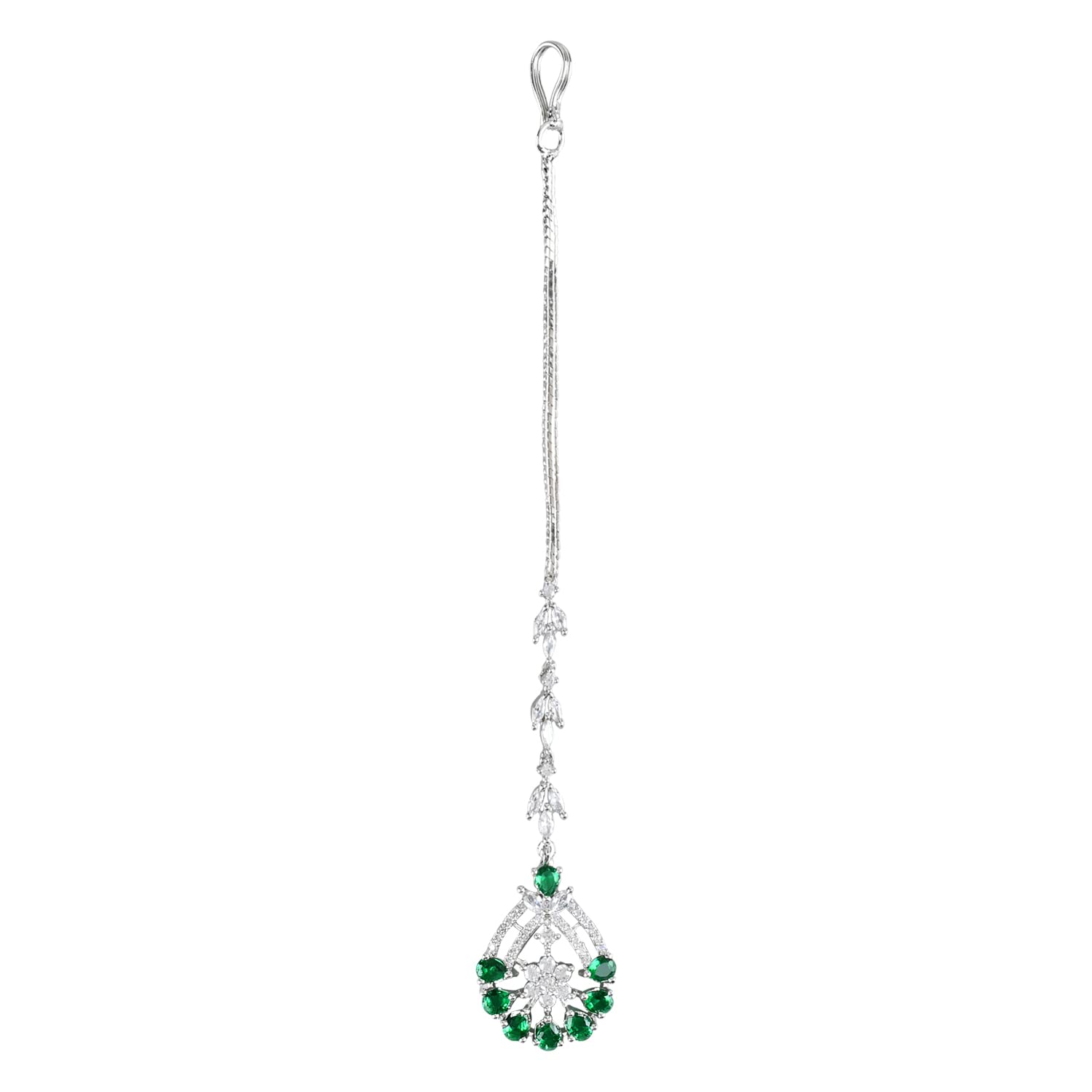 Elegant Silver Plated Beautiful AD & CZ Studded Crystal Maang Tikka for Women and Girls-image-38