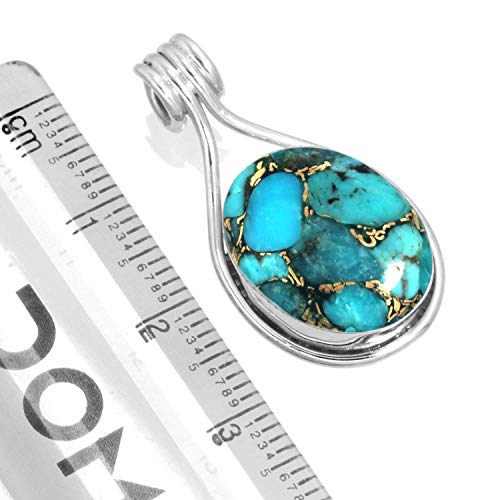 Jeweloporium 925 Sterling Silver Pendant For Women Copper Blue Turquoise Gemstone Statement Silver Pendant Necklace Christmas - Gift Fashion Jewelry #TOP1