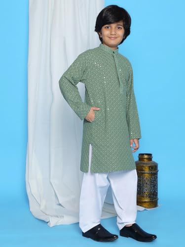 Image of AJ DEZINES Kids Kurta Pajama Set For Boys | Embroidery Chikankari Kurta Set | Traditional & Festive Outfit | Cotton Stylish Boys Kurta Pyjama | Perfect For Festivals Wedding & Family Function
