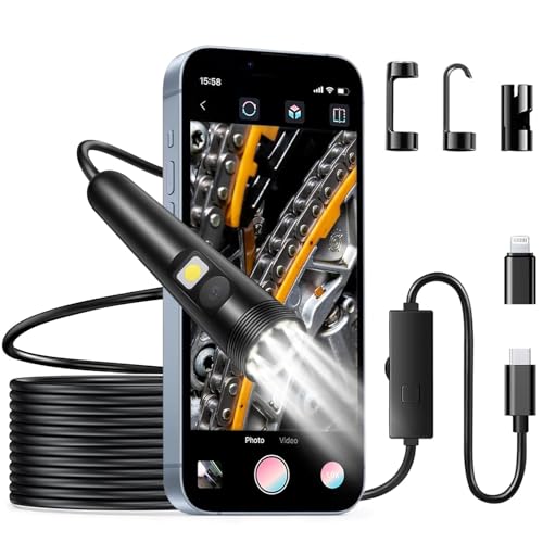 Dual Lens Endoscope Inspection Camera, 1080p HD Endoscope Semi-Rigid Inspection Camera with 8+1 Adjustable LED Lights, 7.9mm IP67 Waterproof Probe Borescope for Android and iOS (16.5 ft / 5 m)