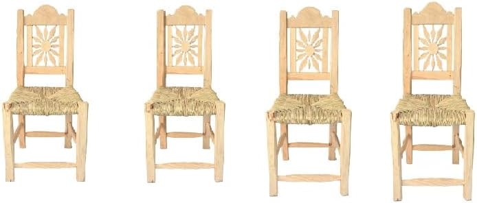 Set of 4 Chair Mexican of Handmade Wood Woven with Natural Palm or Tule Sol Fiber, Artisan from Jalisco ideal restaurant, home, bar, hotel, garden, coffeshop, tequila