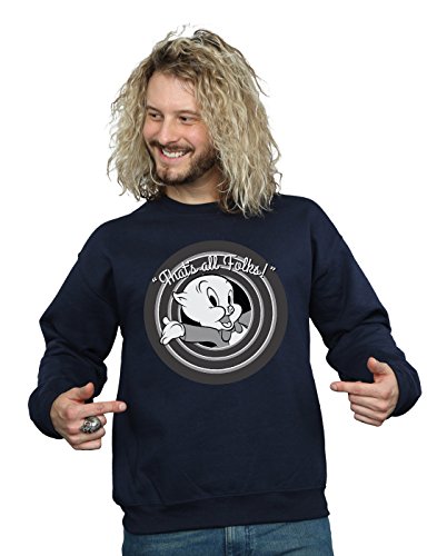LOONEY TUNES Men's Porky Pig That's All Folks Sweatshirt Medium Navy Blue
