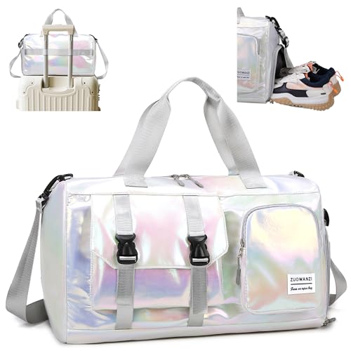 Tokeya Sporttasche Damen Reisetasche mit Schuhfach und Nassfach, Wasserdicht Schwimmtasche Frauen Glitzer Gym Bag Mädchen Leicht Faltbar Duffel Bag für Sport Fitness Training Reisen, Beige