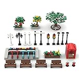 Das Modell-Set enthält: Retro-Telefonzelle x 1, Fahrräder x 5, Parkplatz x 1, Straßenlaternen x 7, Straßenschilder x 2, Parkbänke x 4, Ampeln x 2, Hydranten x 2, Blumenbeete x 3, großer Baum x 1.