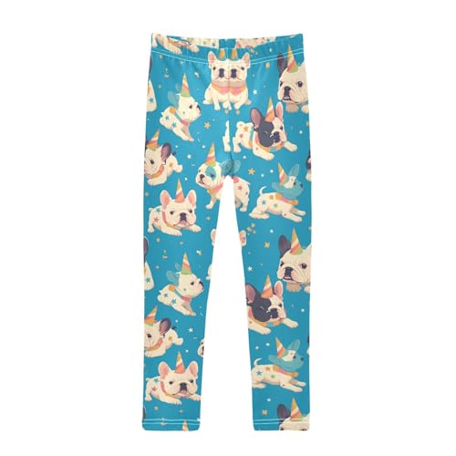 Funny French Bulldogs Girls' Leggings Toddler Doodles Unicorn Horns Kids Yoga Pants Dance Active Tights 4T