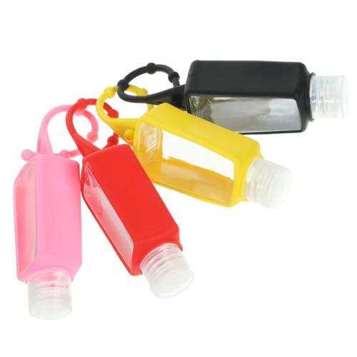 Alipis 4 piezas Botellas de Viaje con Funda de Silicona Botellas Plásticas Portátiles Prueba de Fugas para Líquidos Envases Prácticos y Duraderos con Gancho para Colgar Color Aleatorio