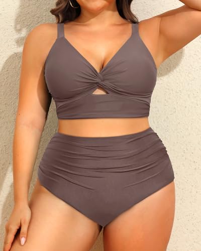 Image of Daci Plus Size Two Piece Swimsuits - Women High Waisted Bikini Tummy Control Bathing Suits Knot Twist Swimwear 2025