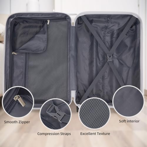 Image of LARVENDER Luggage Sets 4 Piece, PC+ABS Expandable Suitcases with Wheels | Suitcase Set for Women and Men|Checked Luggage|Carry On Luggage|Hardside Lightweight|Pearl Carbon