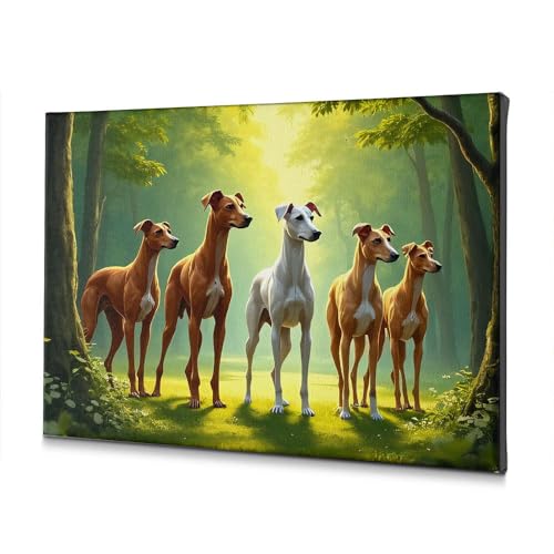 Décoration murale sur toile de 5 chiens dans la forêt (30x40 cm) pour salon