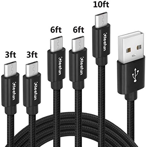 [5-Pack] Micro USB Cable Android [3/3/6/6/10 ft], CLEEFUN Braided Fast Charging & Sync Charger Cord Compatible with Samsung Galaxy S2 S3 S4 S6 S7 Edge,J1 J3 J5 J7 Edge, Note 5/4/3/2, Xbox/PS4/Kindle