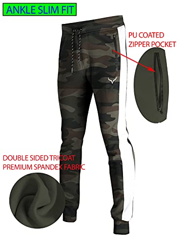 Image of Screenshot SPORTS-A4053 Mens Premium Slim French Terry Spandex Fleece Pants - Athletic Jogger Fitness Workout Gym Zipper Pockets
