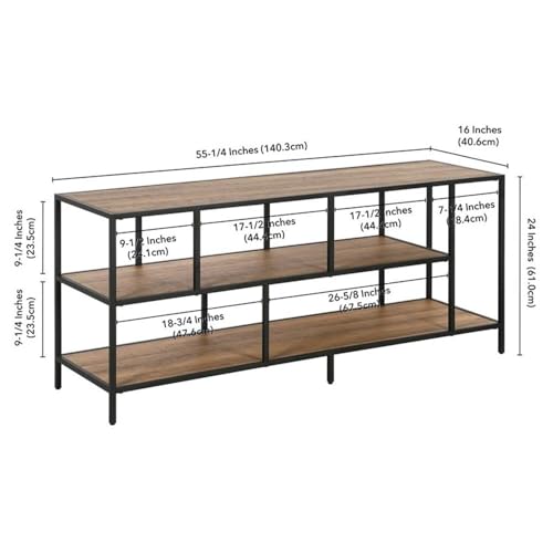Image of Henn&Hart Rectangular TV Stand with Metal Shelves for TV's up to 60 inch in Blackened Bronze /Rustic Oak, TV Stands for the Living Room