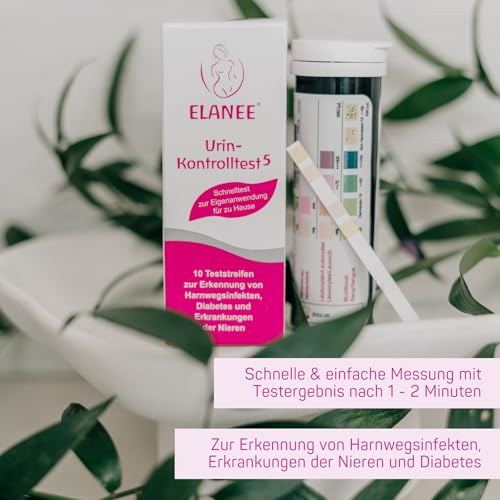 ELANEE Urin-Kontrolltest 5, Teststreifen mit Farbskala, Erkennung von Harnwegsinfekten, Blasenentzündung, Urin Teststreifen 10 Teststreifen (726-00)